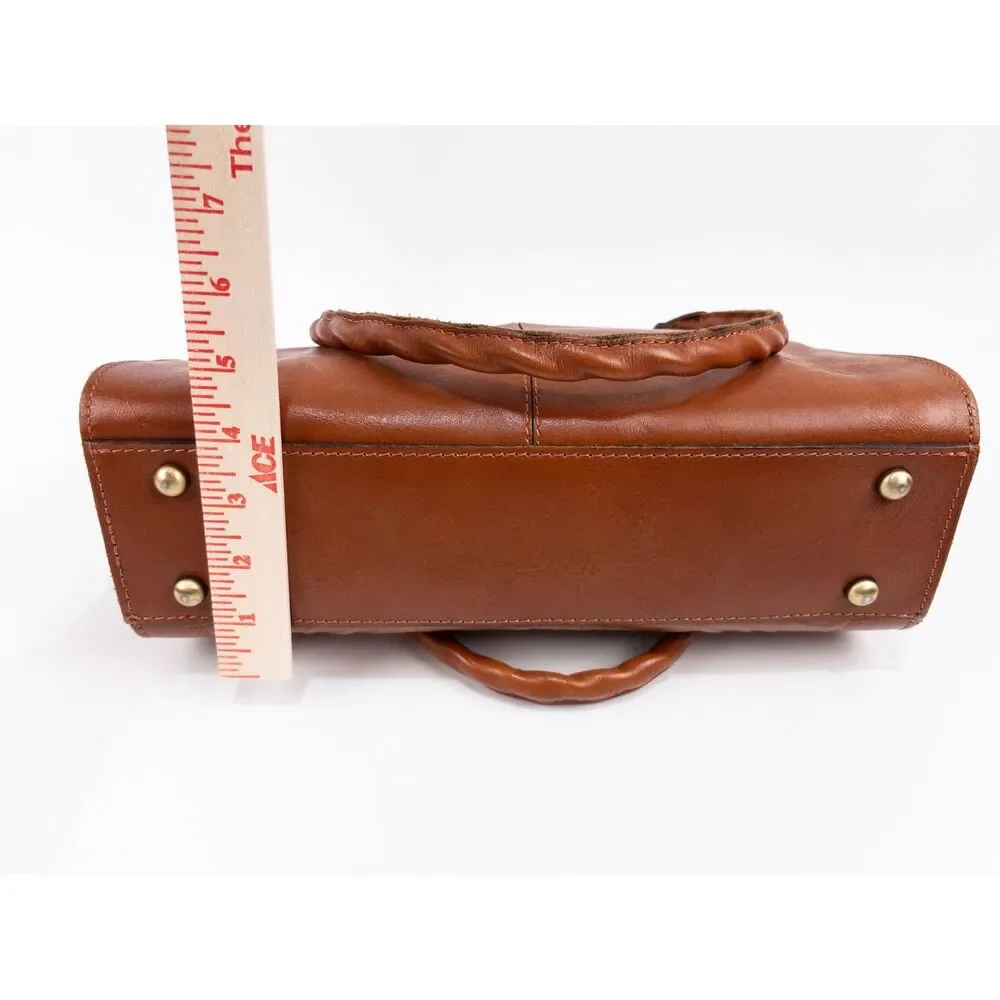 Patricia Nash Embossed Leather Satchel in Cognac Brown with Gold Accents